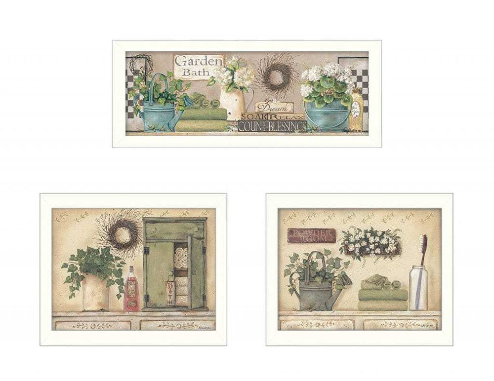 Set Of Three Garden Bath 1 White Framed Print Bathroom Wall Art - Homeroots - Flyclothing LLC