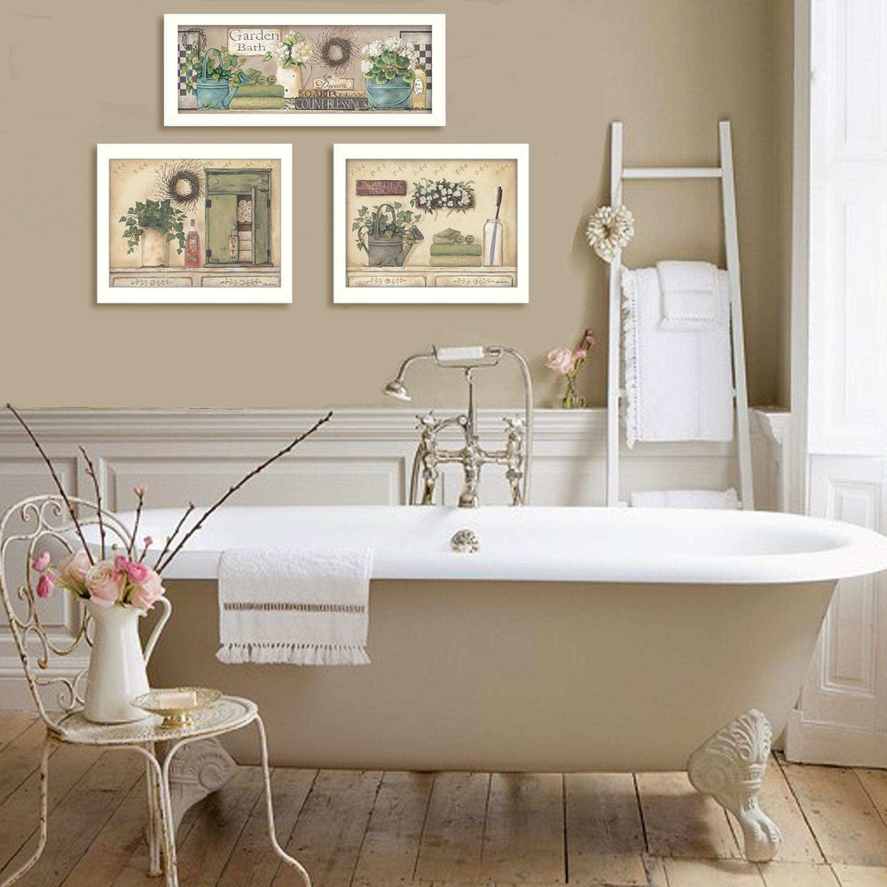 Set Of Three Garden Bath 1 White Framed Print Bathroom Wall Art - Homeroots - Flyclothing LLC