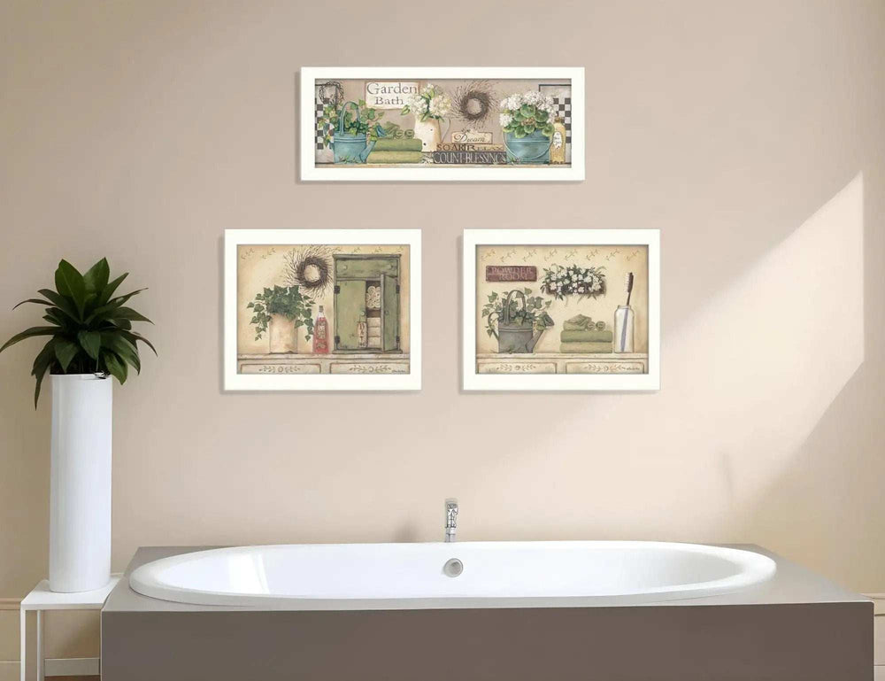Set Of Three Garden Bath 1 White Framed Print Bathroom Wall Art - Homeroots - Flyclothing LLC
