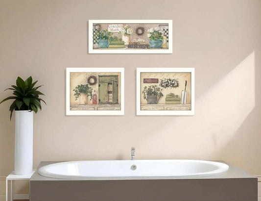 Set Of Three Garden Bath 1 White Framed Print Bathroom Wall Art - Homeroots - Flyclothing LLC