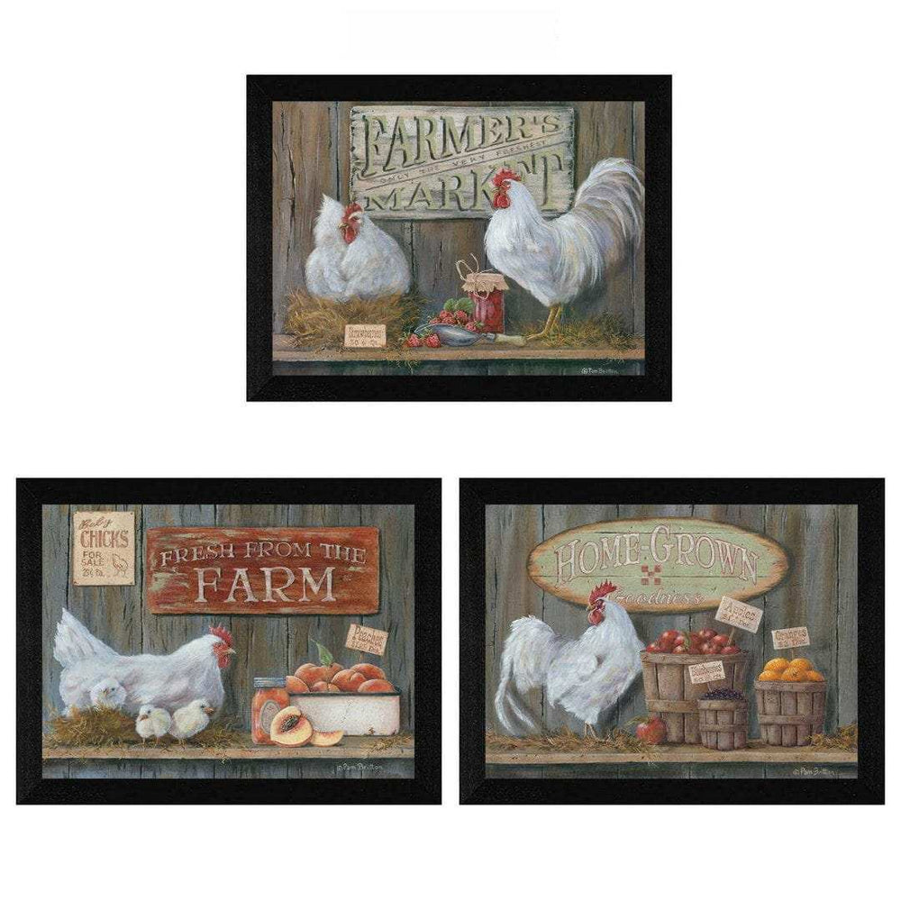 Set Of Three Farmers Market Black Framed Print Wall Art - Homeroots - Flyclothing LLC