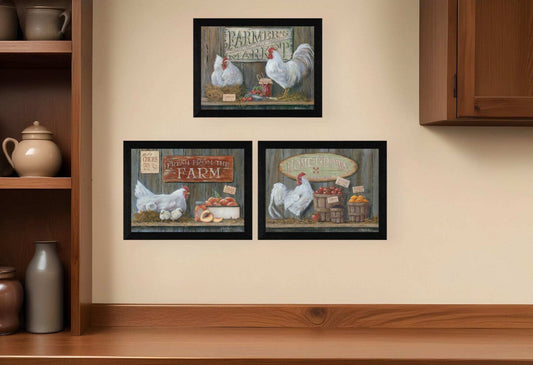 Set Of Three Farmers Market Black Framed Print Wall Art - Homeroots - Flyclothing LLC