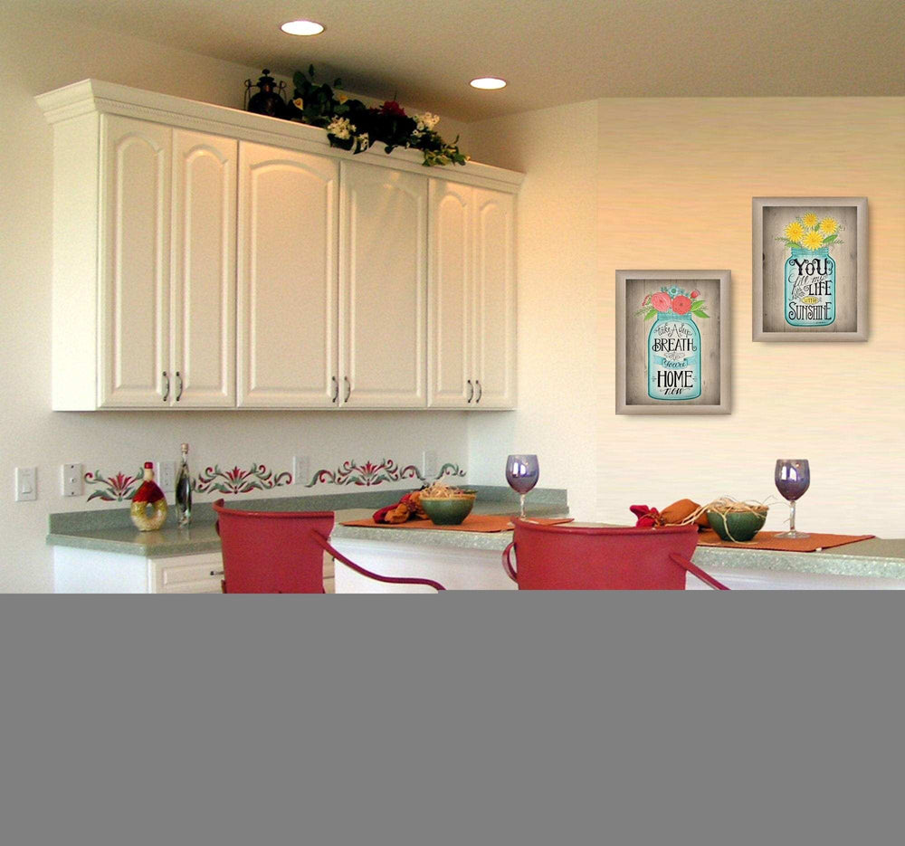 Set Of Two Mason Jars Floral Brown Framed Print Wall Art - Homeroots - Flyclothing LLC