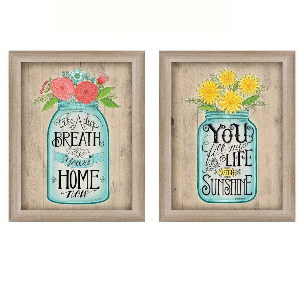 Set Of Two Mason Jars Floral Brown Framed Print Wall Art - Homeroots - Flyclothing LLC