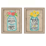Set Of Two Mason Jars Floral Brown Framed Print Wall Art - Homeroots - Flyclothing LLC