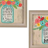 Set Of Two Mason Jar Floral Happiness at Home Brown Framed Print Wall Art - Homeroots - Flyclothing LLC