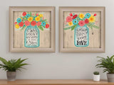 Set Of Two Mason Jar Floral Happiness at Home Brown Framed Print Wall Art - Homeroots - Flyclothing LLC