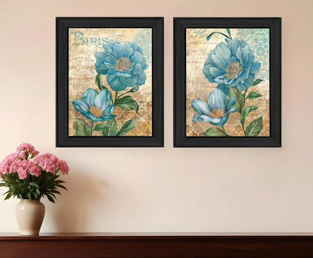 Set Of Two Paris Floral Postcard Black Framed Print Wall Art - Homeroots - Flyclothing LLC