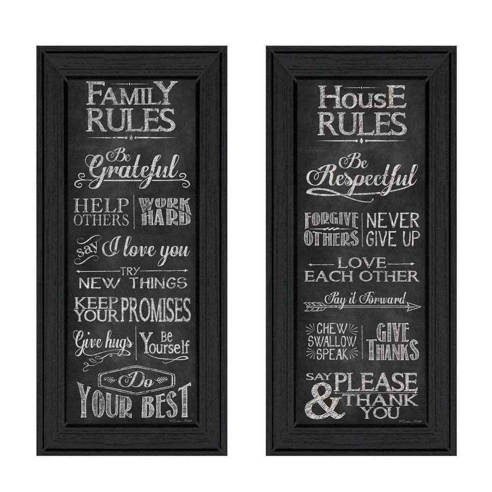 Set Of Two Family and House Rules Black Framed Print Wall Art - Homeroots - Flyclothing LLC