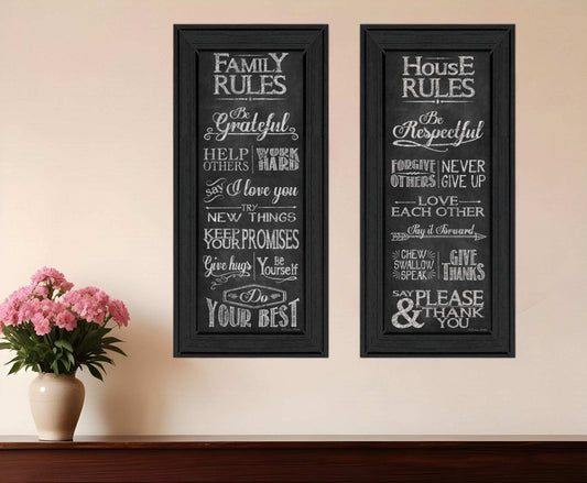 Set Of Two Family and House Rules Black Framed Print Wall Art - Homeroots - Flyclothing LLC