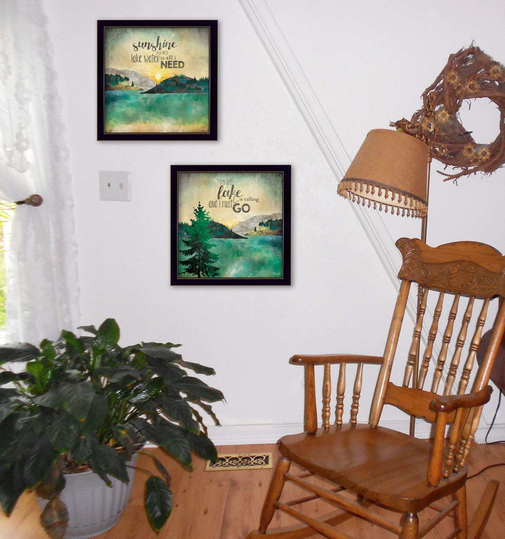 Set Of Two The Lake is Calling Black Framed Print Wall Art - Homeroots - Flyclothing LLC