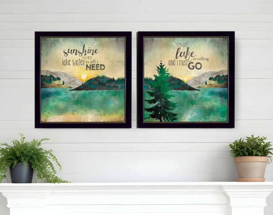 Set Of Two The Lake is Calling Black Framed Print Wall Art - Homeroots - Flyclothing LLC