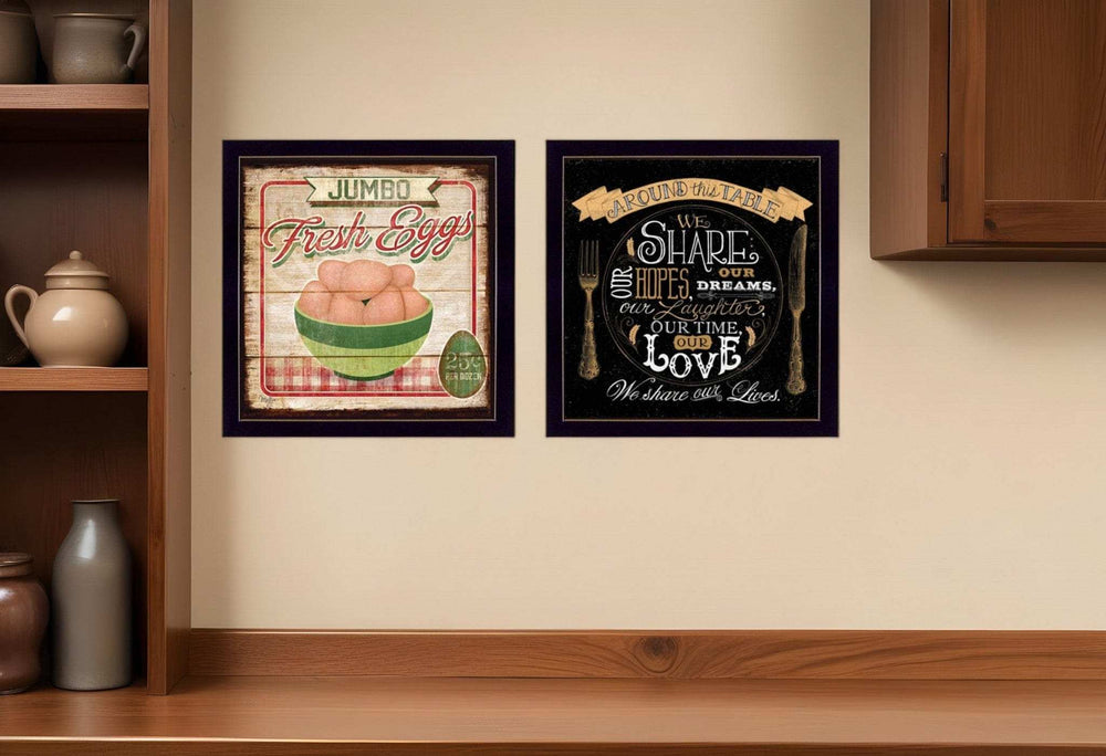 Set Of Two Around the Table Black Framed Print Wall Art - Homeroots - Flyclothing LLC