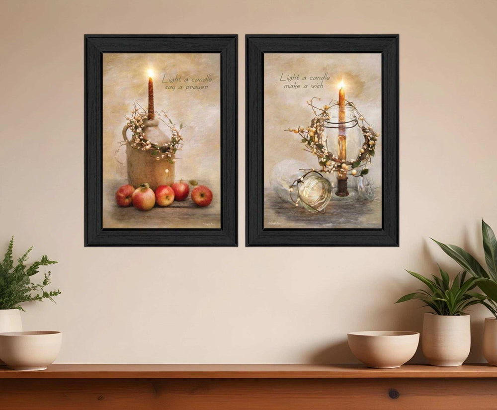 Set Of Two Light a Candle Black Framed Print Wall Art - Homeroots - Flyclothing LLC