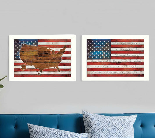 Set Of Two American Flags White Framed Print Wall Art - Homeroots - Flyclothing LLC