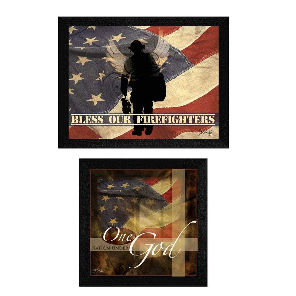 Set Of Two Firefighters One Nation Black Framed Print Wall Art - Homeroots - Flyclothing LLC
