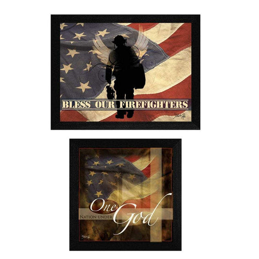 Set Of Two Firefighters One Nation Black Framed Print Wall Art - Homeroots - Flyclothing LLC