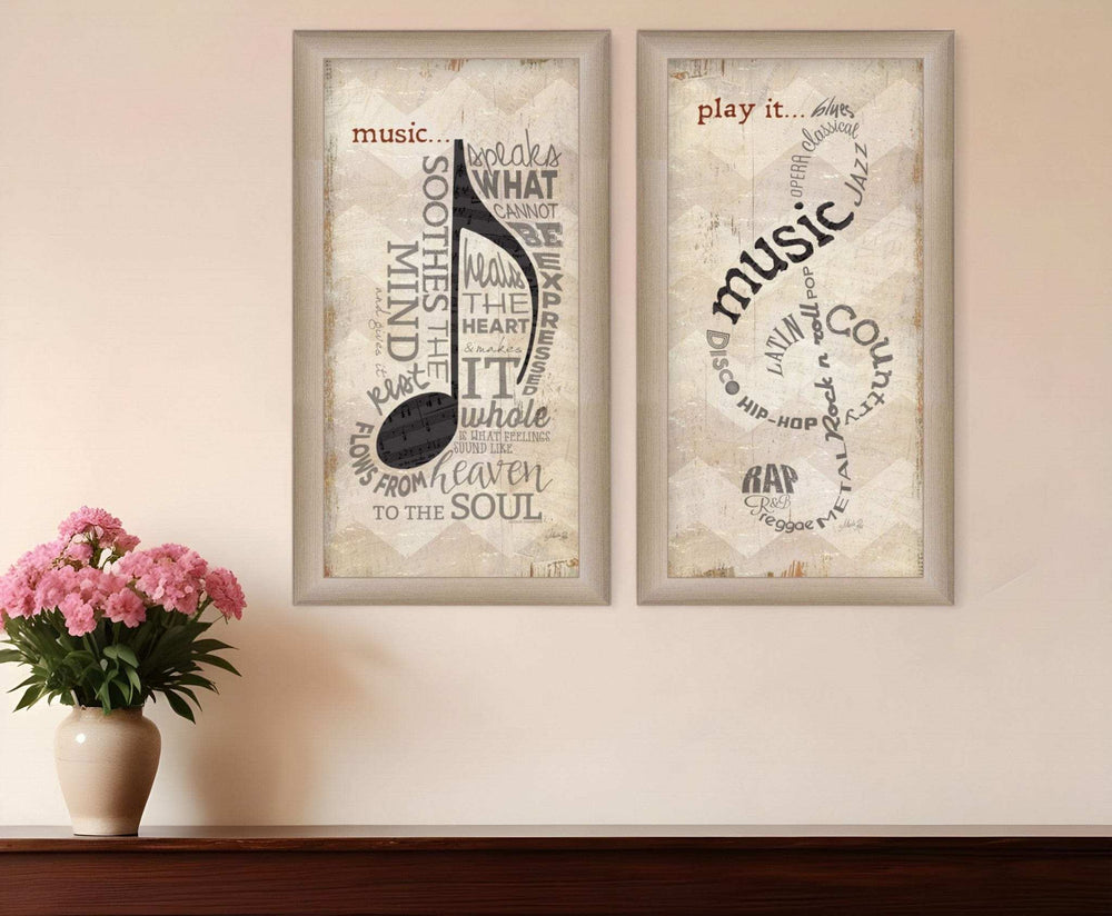 Set Of Two Musical NotesBrown Framed Print Wall Art - Homeroots - Flyclothing LLC