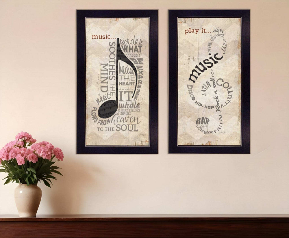 Set Of Two Musical Notes Black Framed Print Wall Art - Homeroots - Flyclothing LLC
