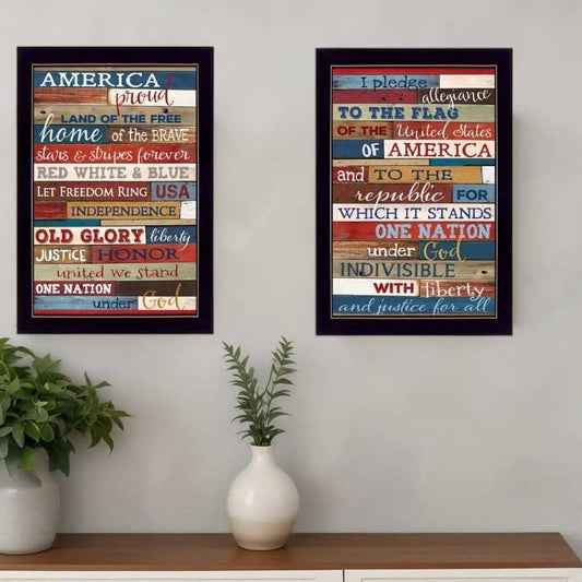 Set Of Two America Proud Faux Wood Plank Black Framed Print Wall Art - Homeroots - Flyclothing LLC