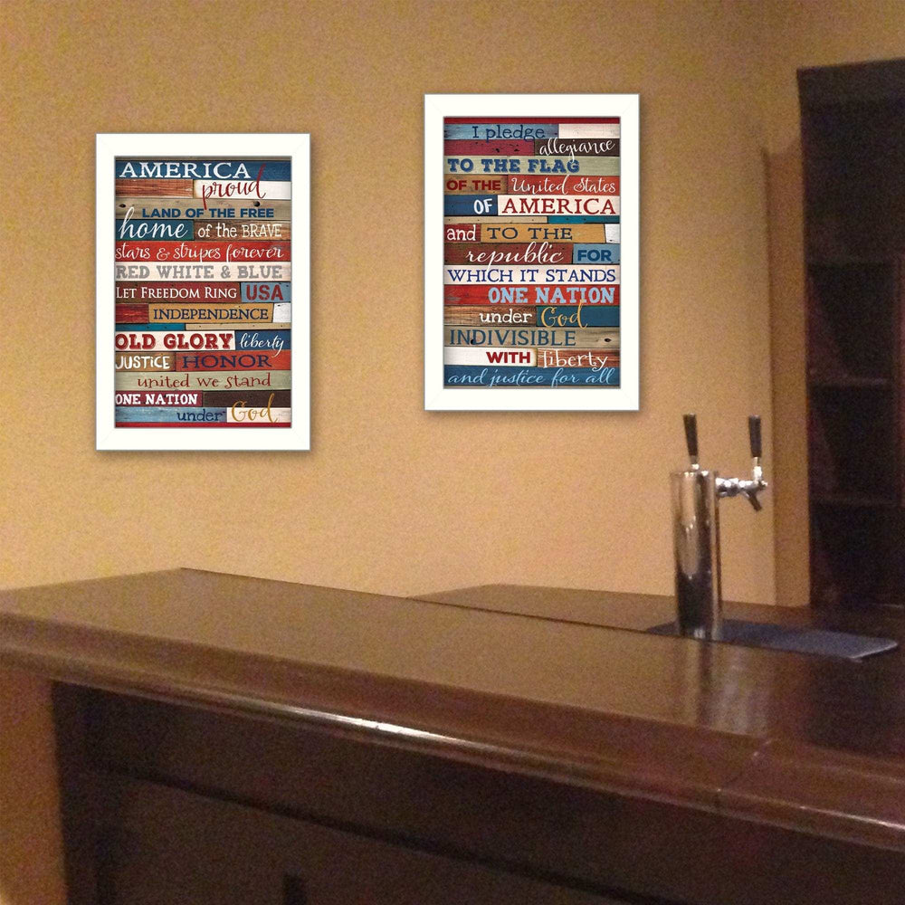 Set Of Two America Proud White Framed Print Wall Art - Homeroots - Flyclothing LLC