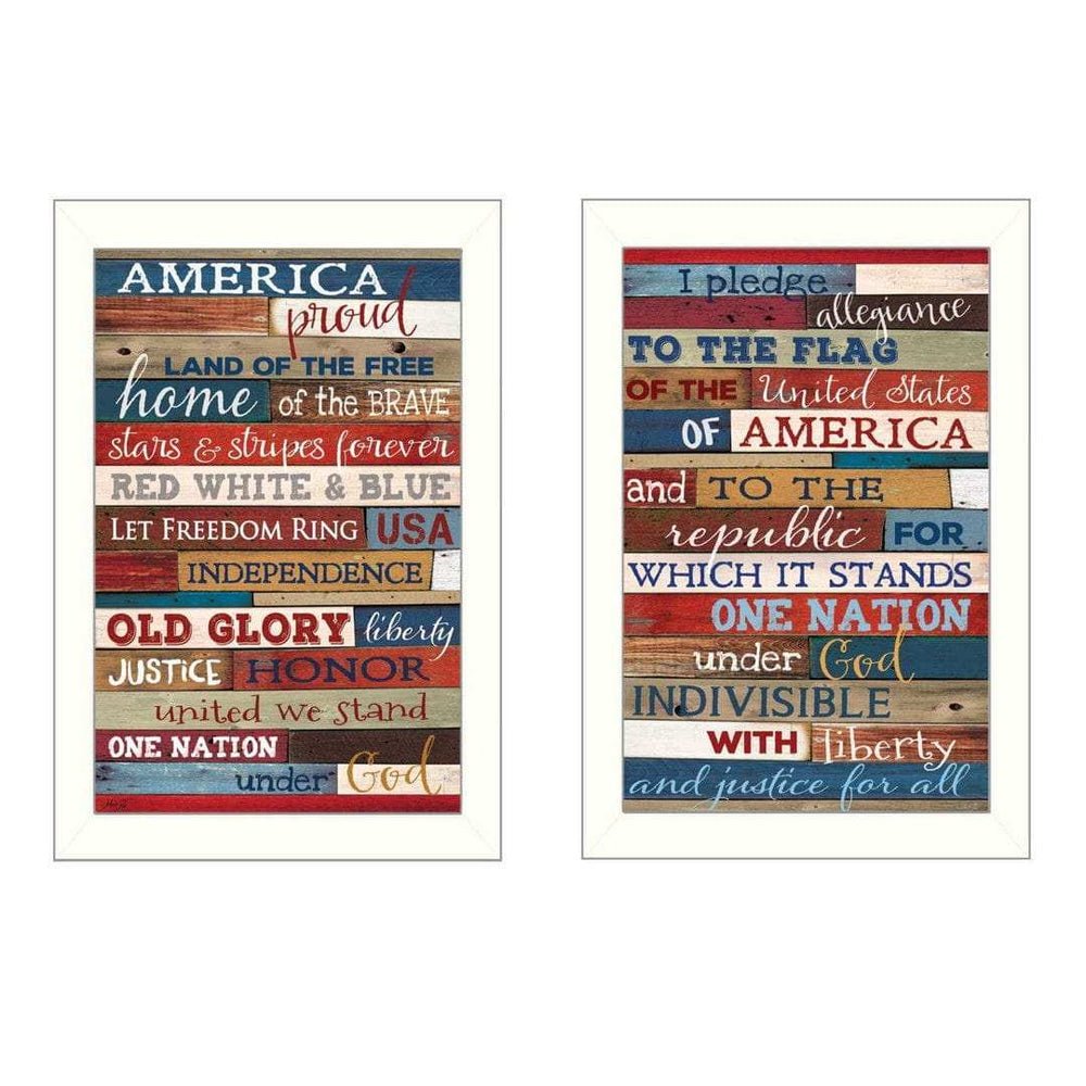 Set Of Two America Proud White Framed Print Wall Art - Homeroots - Flyclothing LLC