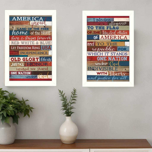 Set Of Two America Proud White Framed Print Wall Art - Homeroots - Flyclothing LLC