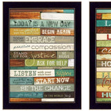 Set Of Two Today is a New Day Faux Wood Slat Black Framed Print Wall Art - Homeroots - Flyclothing LLC