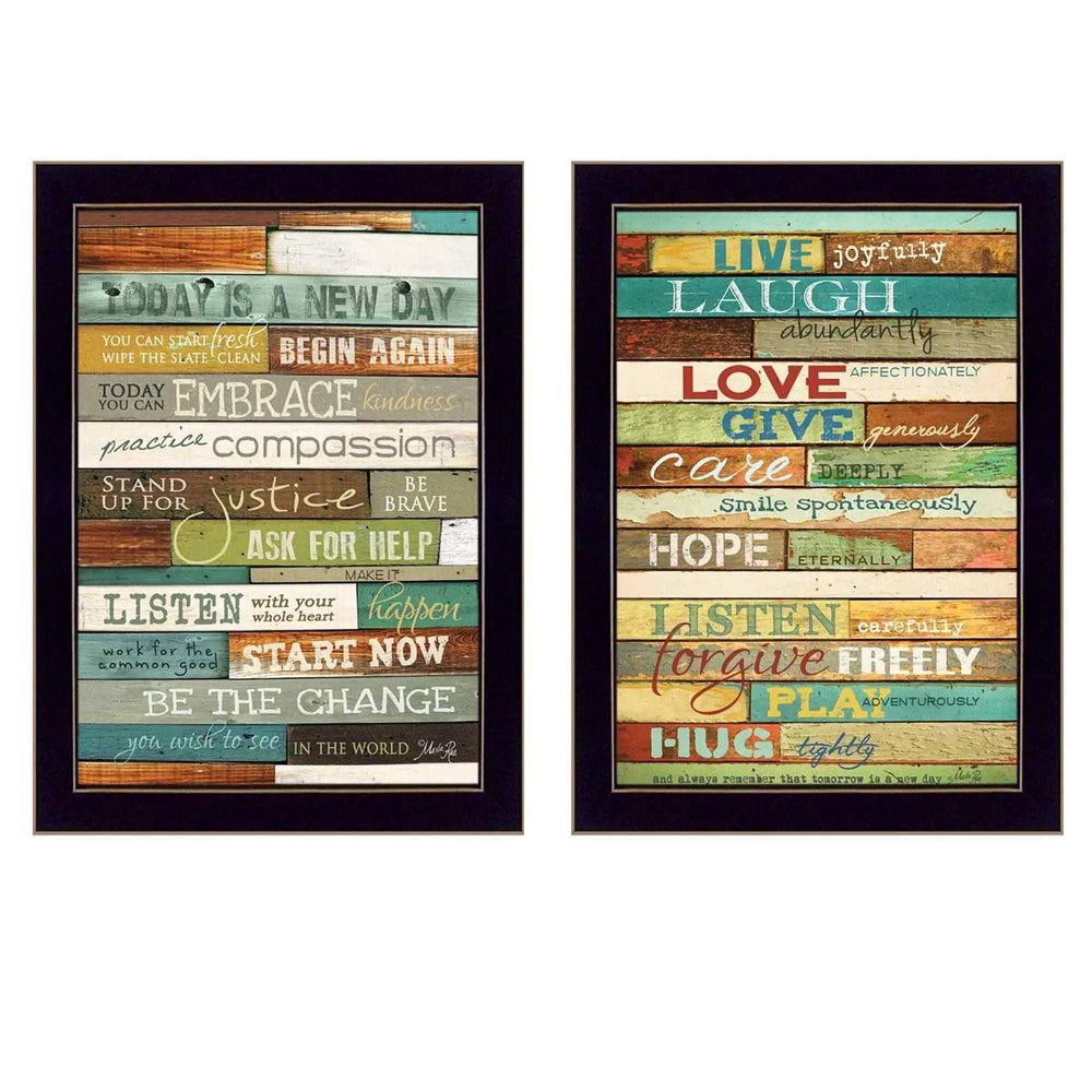 Set Of Two Today is a New Day Faux Wood Slat Black Framed Print Wall Art - Homeroots - Flyclothing LLC
