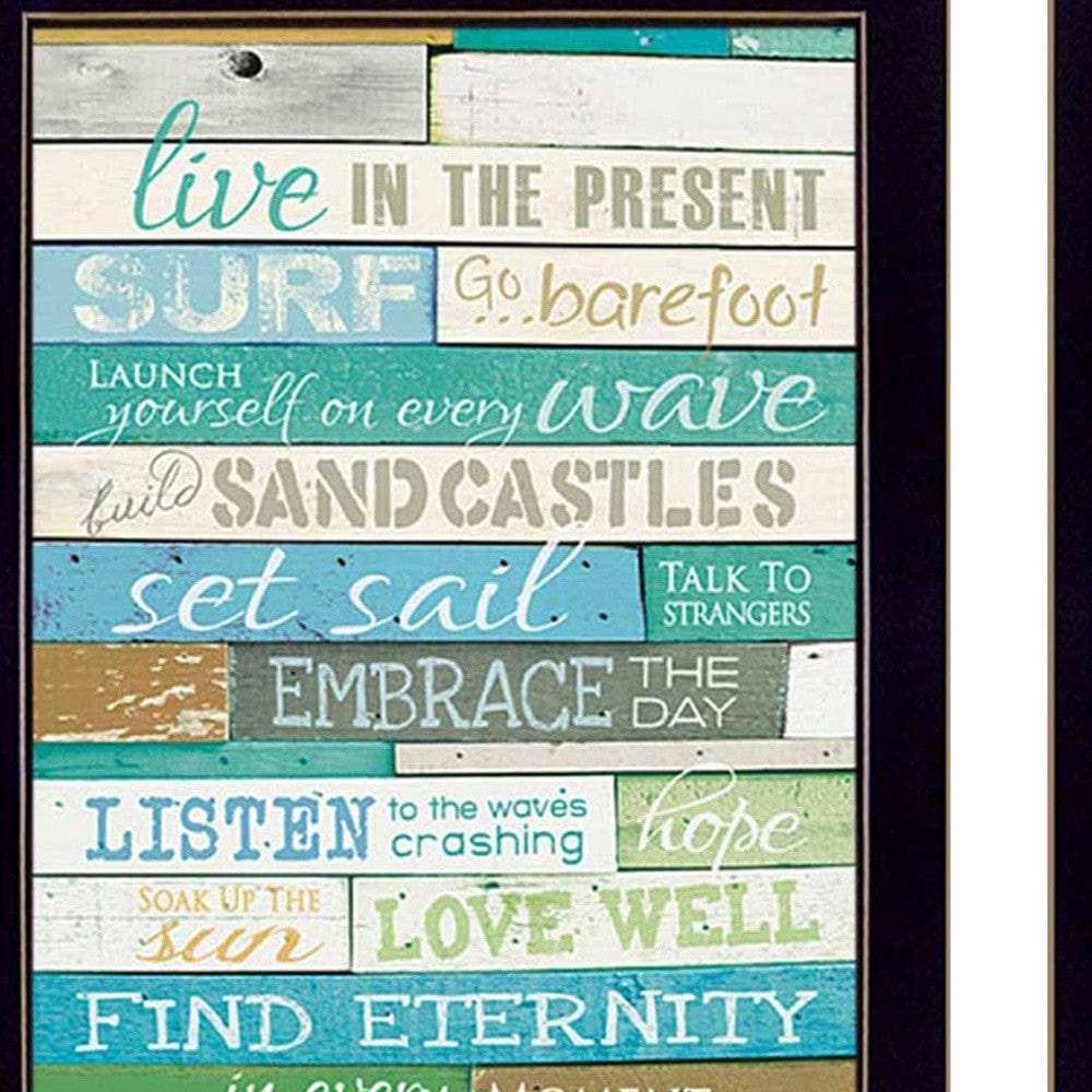 Set Of Two Live In The Moment Beachy Black Framed Print Wall Art - Homeroots - Flyclothing LLC