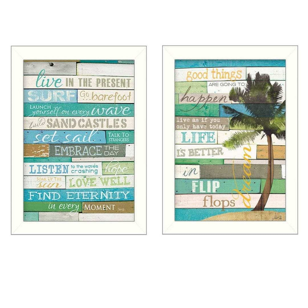 Set Of Two Live in the Present White Framed Print Wall Art - Homeroots - Flyclothing LLC