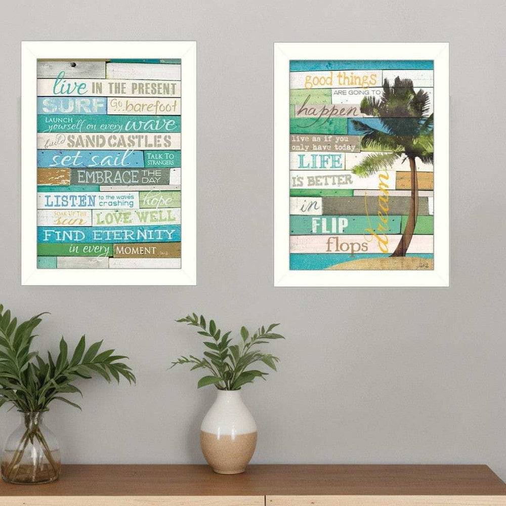 Set Of Two Live in the Present White Framed Print Wall Art - Homeroots - Flyclothing LLC