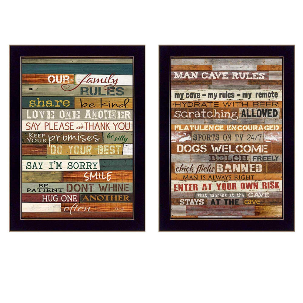 Set Of Two Family and Man Cave Rules 1 Black Framed Print Wall Art - Homeroots - Flyclothing LLC