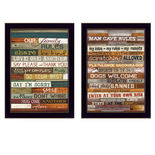 Set Of Two Family and Man Cave Rules 1 Black Framed Print Wall Art - Homeroots - Flyclothing LLC