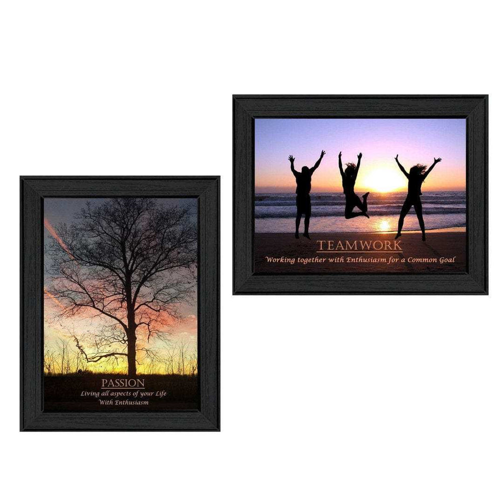 Set Of Two Passion and Teamwork Black Framed Print Wall Art - Homeroots - Flyclothing LLC
