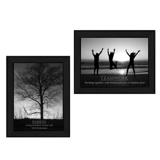 Set Of Two Passion and Teamwork Black Framed Print Wall Art - Homeroots - Flyclothing LLC