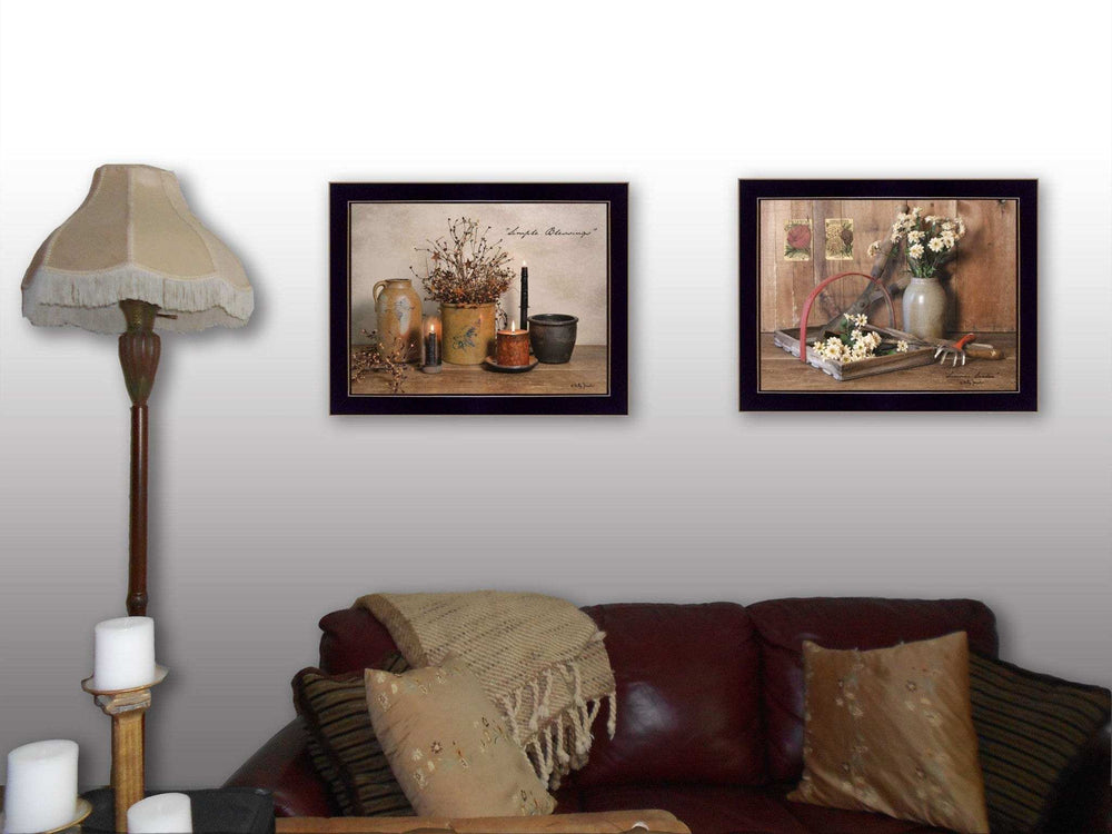 Set Of Two Simple Blessings Black Framed Print Wall Art - Homeroots - Flyclothing LLC