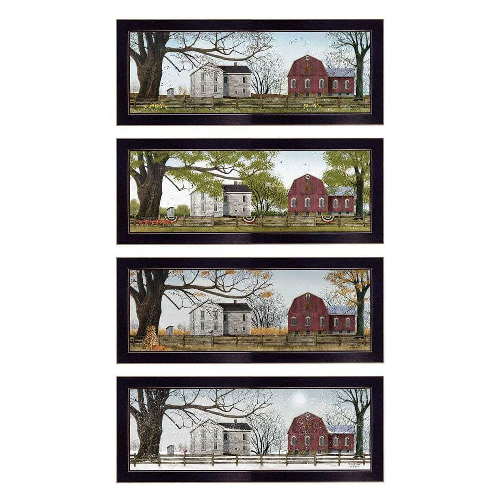 Set Of Four Red Barn For The Season Black Framed Print Wall Art - Homeroots - Flyclothing LLC