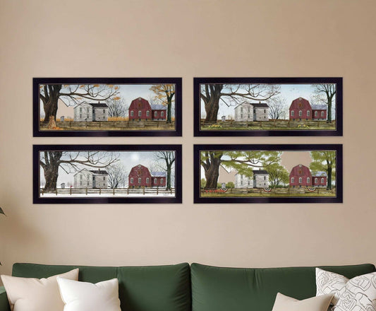 Set Of Four Red Barn For The Season Black Framed Print Wall Art - Homeroots - Flyclothing LLC