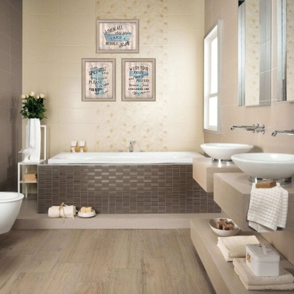 Set Of Three Humorous Brown Framed Print Bathroom Wall Art - Homeroots - Flyclothing LLC