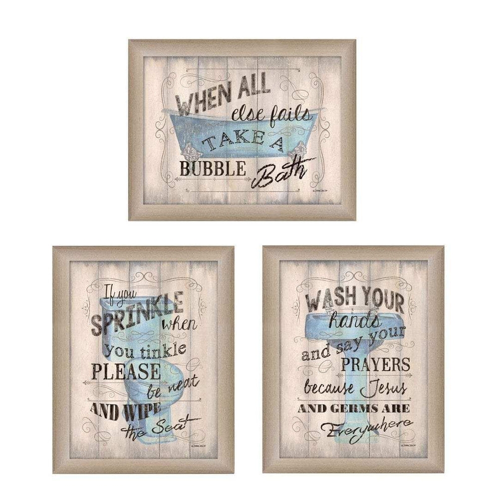 Set Of Three Humorous Brown Framed Print Bathroom Wall Art - Homeroots - Flyclothing LLC