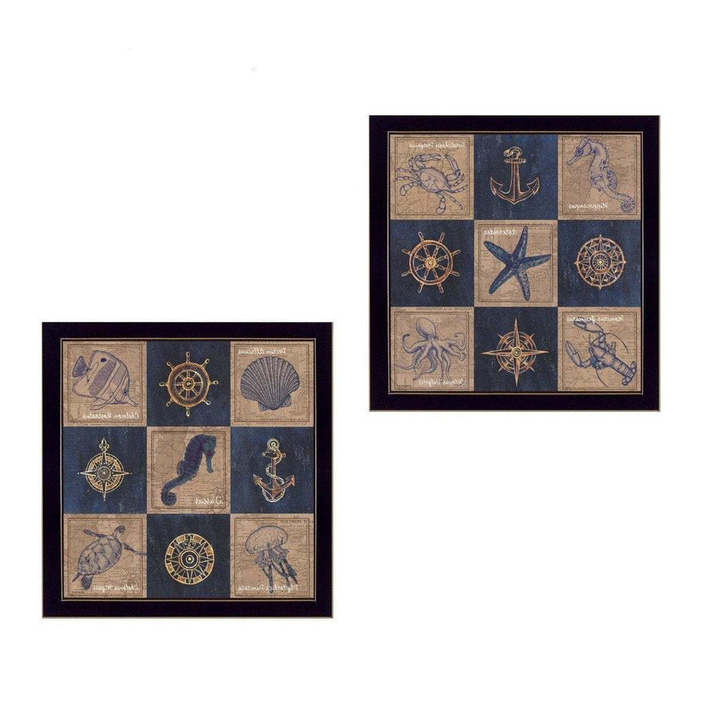 Set Of Two Coastal Collage Black Framed Print Wall Art - Homeroots - Flyclothing LLC