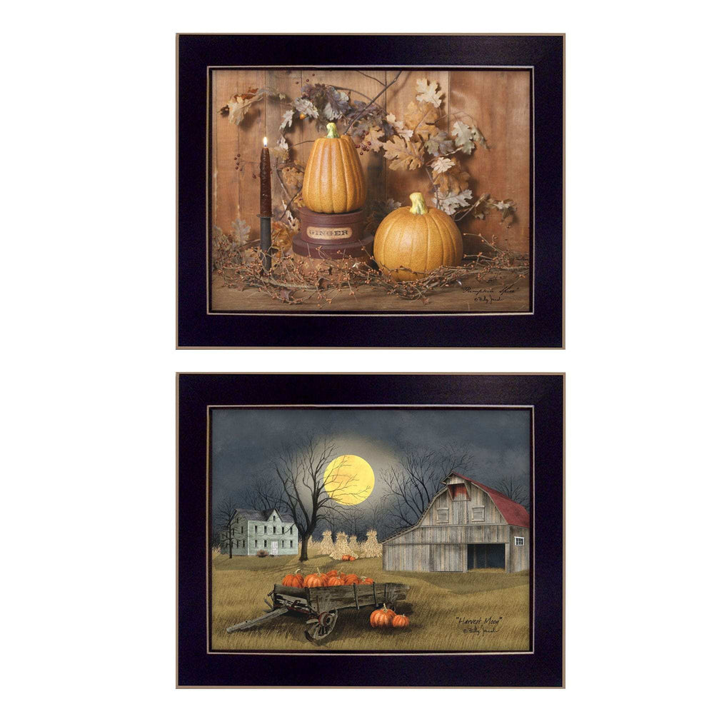Set Of Two Pumpkin Space Harvest Black Framed Print Kitchen Wall Art - Homeroots - Flyclothing LLC