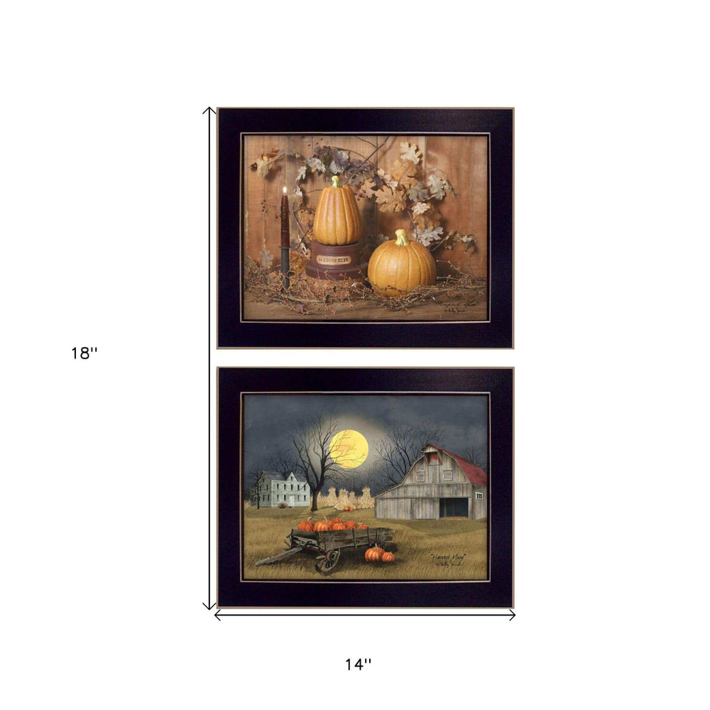 Set Of Two Pumpkin Space Harvest Black Framed Print Kitchen Wall Art - Homeroots - Flyclothing LLC