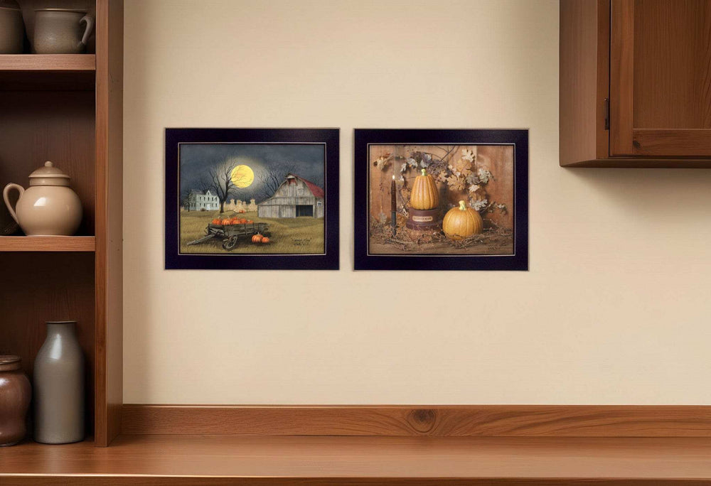 Set Of Two Pumpkin Space Harvest Black Framed Print Kitchen Wall Art - Homeroots - Flyclothing LLC