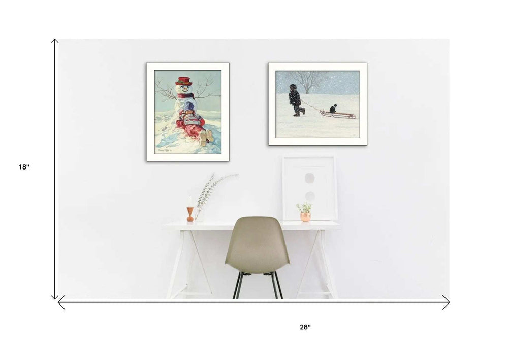 Set Of Two Snow Memories White Framed Print Wall Art - Homeroots - Flyclothing LLC