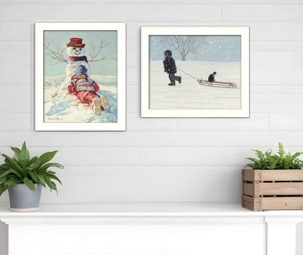Set Of Two Snow Memories White Framed Print Wall Art - Homeroots - Flyclothing LLC