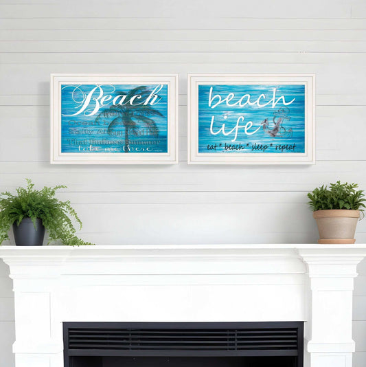 Set Of Two Beach Life 1 White Framed Print Wall Art - Homeroots - Flyclothing LLC