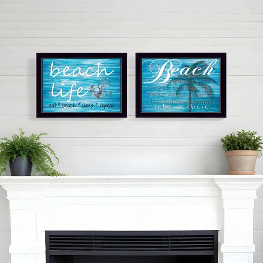 Set Of Two Beach Life 2 Black Framed Print Wall Art - Homeroots - Flyclothing LLC