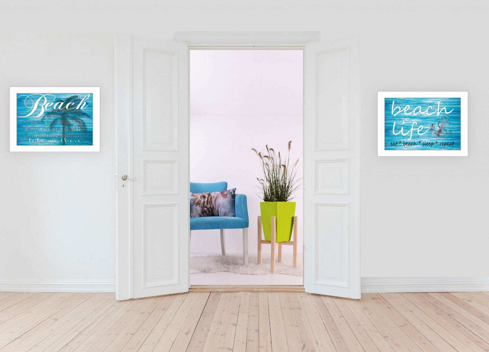 Set Of Two Beach Life 3 White Framed Print Wall Art - Homeroots - Flyclothing LLC